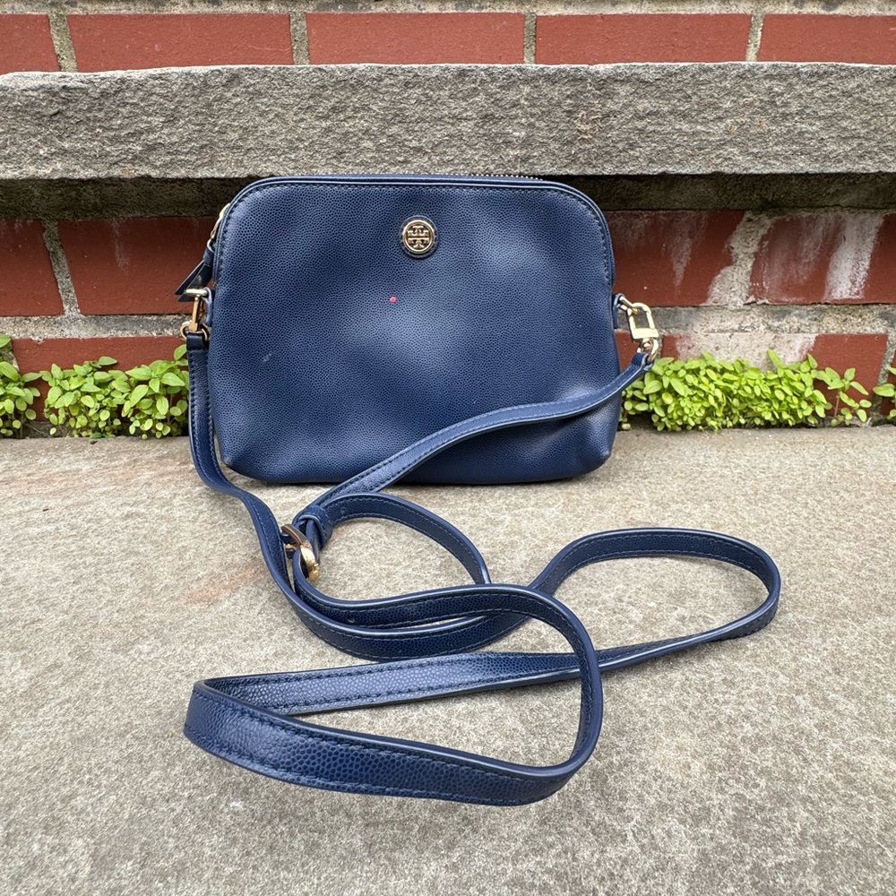 Tory Burch Blue Leather Crossbody Bag with Structured Design